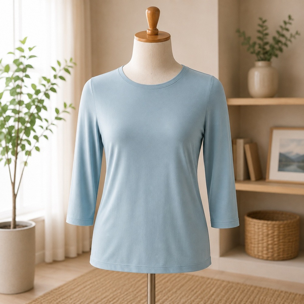 Denim & Co Essentials Top Womens XL Blue 3/4 Sleeve Crew Neck Knit T-Shirt